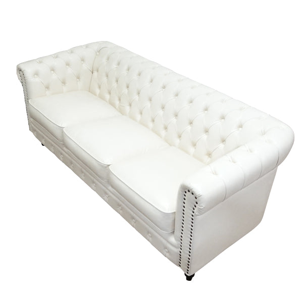 オフホワイトPUレザーコンパクトチェスターフィールド3シーターソファ　VINCENT(ヴィンセント)