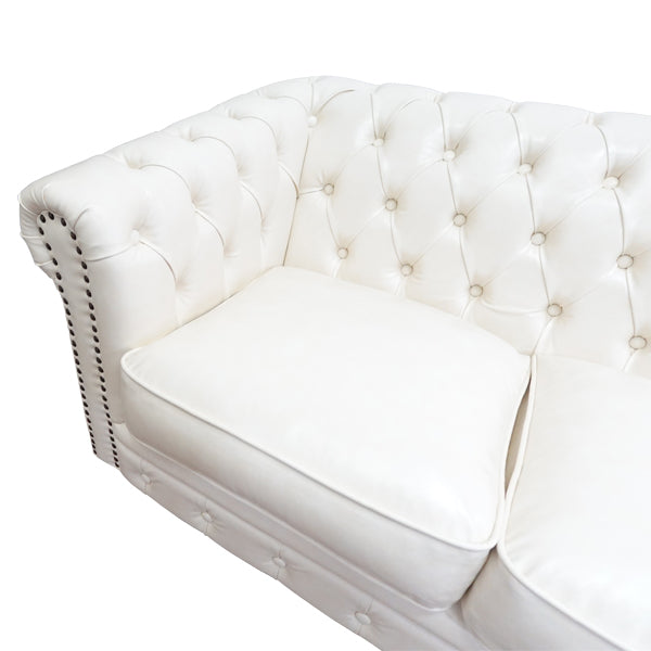 オフホワイトPUレザーコンパクトチェスターフィールド3シーターソファ　VINCENT(ヴィンセント)