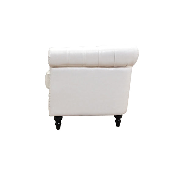 オフホワイトPUレザーコンパクトチェスターフィールド3シーターソファ　VINCENT(ヴィンセント)