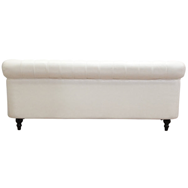 オフホワイトPUレザーコンパクトチェスターフィールド3シーターソファ　VINCENT(ヴィンセント)