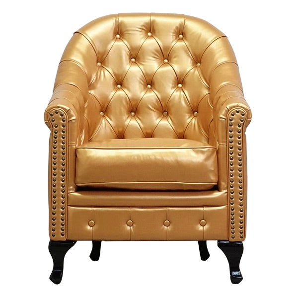 ゴールドPUレザーハイバックチェスターフィールドラウンジシングルソファ　VINCENT