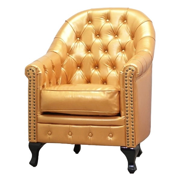 ゴールドPUレザーハイバックチェスターフィールドラウンジシングルソファ　VINCENT