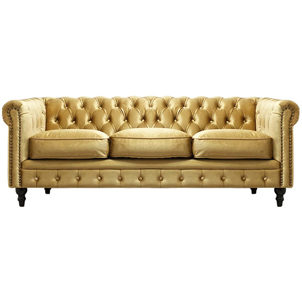 ゴールドベルベットコンパクトチェスターフィールド3シーターソファ　VINCENT(ヴィンセント)