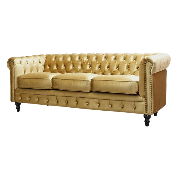 ゴールドベルベットコンパクトチェスターフィールド3シーターソファ　VINCENT(ヴィンセント)