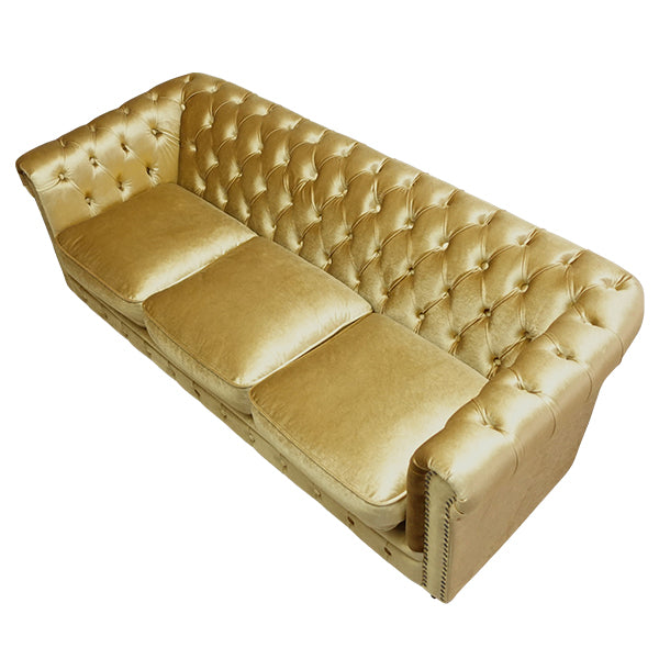ゴールドベルベットコンパクトチェスターフィールド3シーターソファ　VINCENT(ヴィンセント)