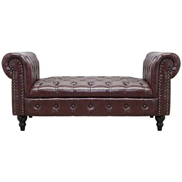 ガラストップチェスターフィールドローテーブル　ダークブラウンPUレザー　VINCENT