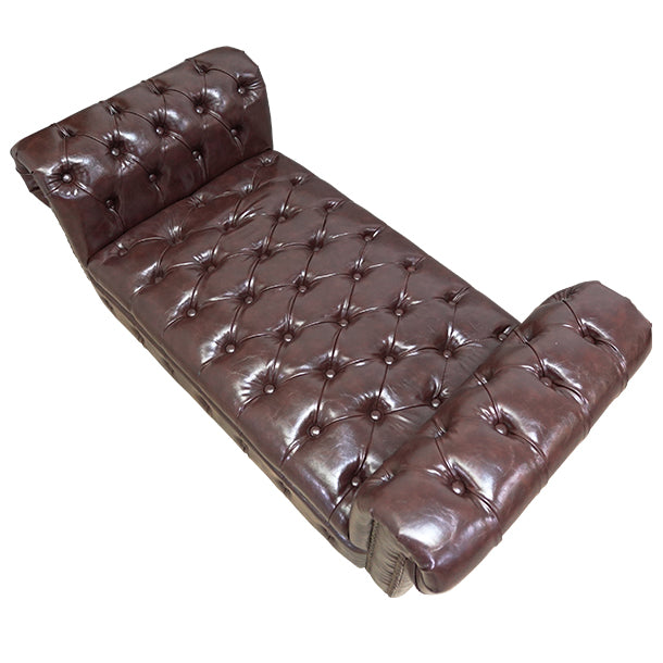 ガラストップチェスターフィールドローテーブル　ダークブラウンPUレザー　VINCENT