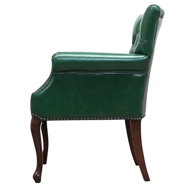 グリーンレザーカブリオールレッグチェスターフィールドラウンジアームチェア　VINCENT