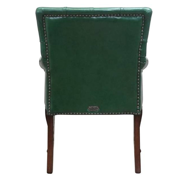 グリーンレザーカブリオールレッグチェスターフィールドラウンジアームチェア　VINCENT