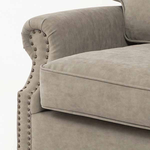 ライトグレーPUレザーヴィンテージスタイル2.5シーターアームソファ　Bricks(ブリックス)