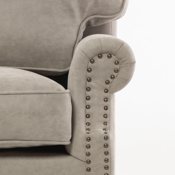 ライトグレーPUレザーヴィンテージスタイル2.5シーターアームソファ　Bricks(ブリックス)