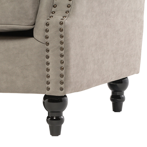 ライトグレーPUレザーヴィンテージスタイル2.5シーターアームソファ　Bricks(ブリックス)