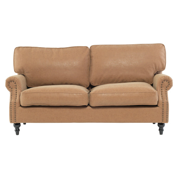 キャメルPUレザーヴィンテージスタイル2.5シーターアームソファ　Bricks(ブリックス)