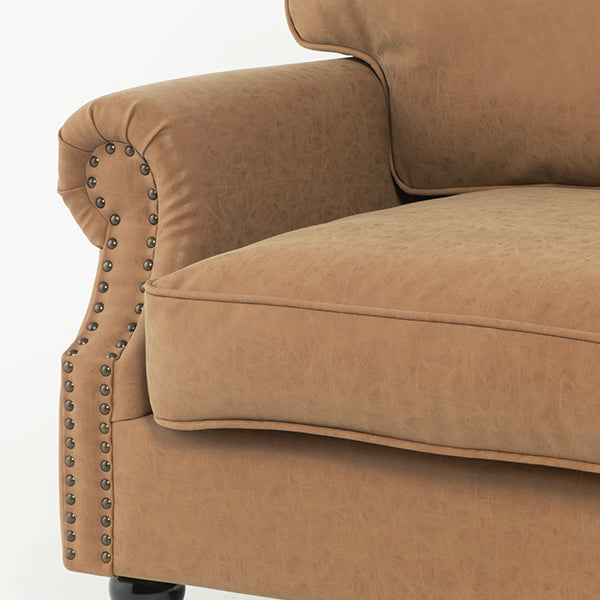 キャメルPUレザーヴィンテージスタイル2.5シーターアームソファ　Bricks(ブリックス)