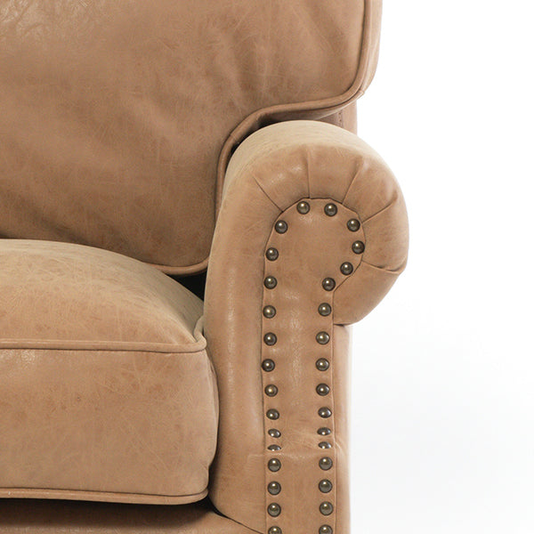 キャメルPUレザーヴィンテージスタイル2.5シーターアームソファ　Bricks(ブリックス)