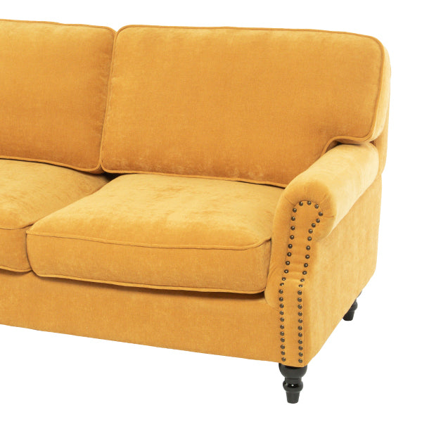 イエローファブリックヴィンテージスタイル2.5シーターアームソファ　Bricks