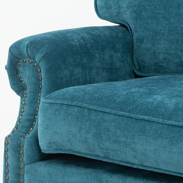 ブルーファブリックヴィンテージスタイル2.5シーターアームソファ　Bricks