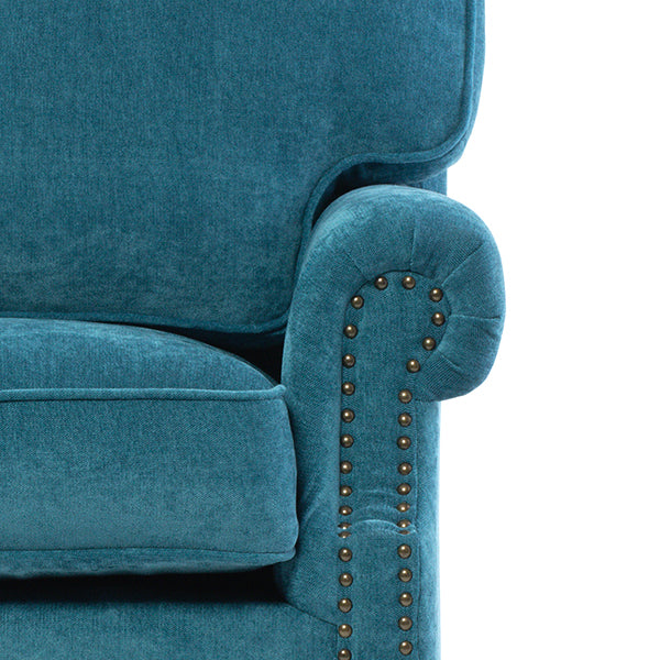 ブルーファブリックヴィンテージスタイル2.5シーターアームソファ　Bricks