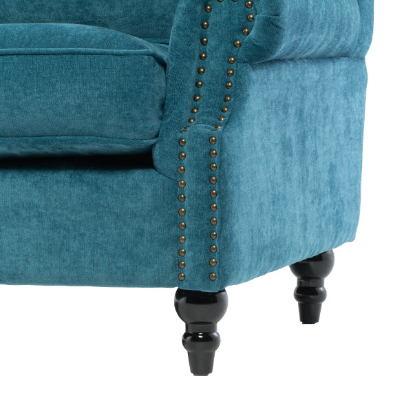 ブルーファブリックヴィンテージスタイル2.5シーターアームソファ　Bricks