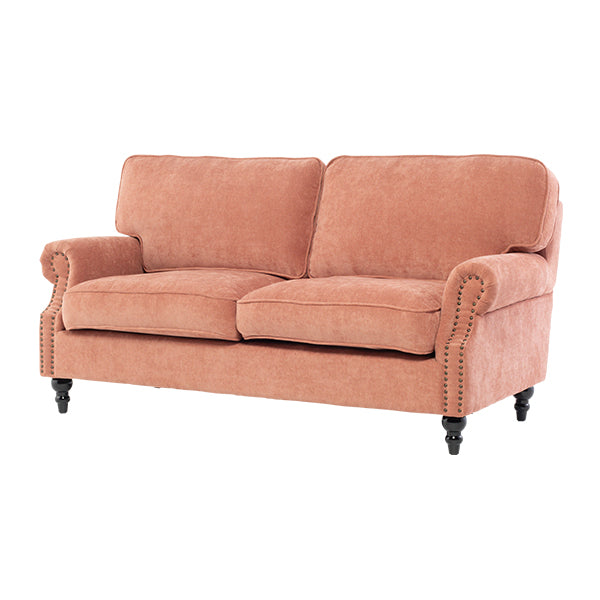 サーモンピンクファブリックヴィンテージスタイル2.5シーターアームソファ　Bricks