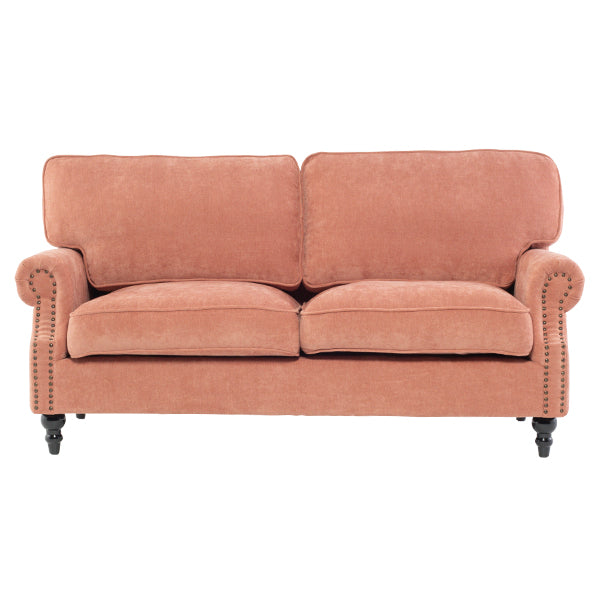 サーモンピンクファブリックヴィンテージスタイル2.5シーターアームソファ　Bricks