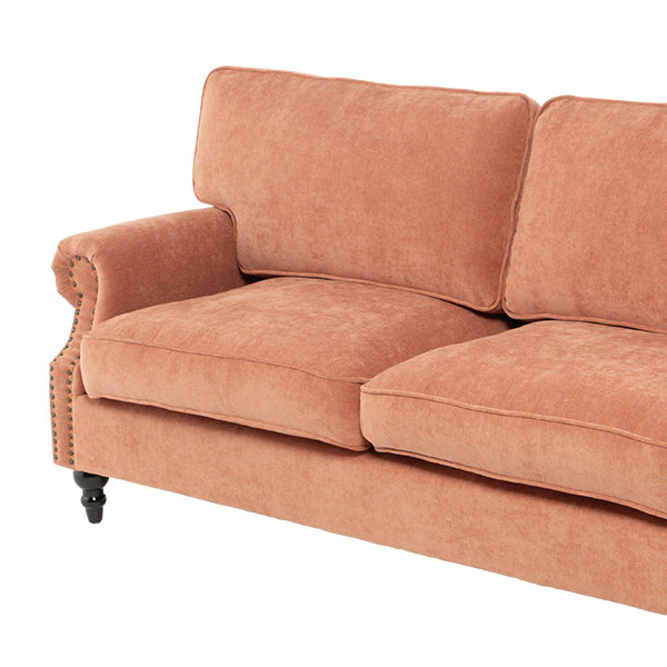 サーモンピンクファブリックヴィンテージスタイル2.5シーターアームソファ　Bricks