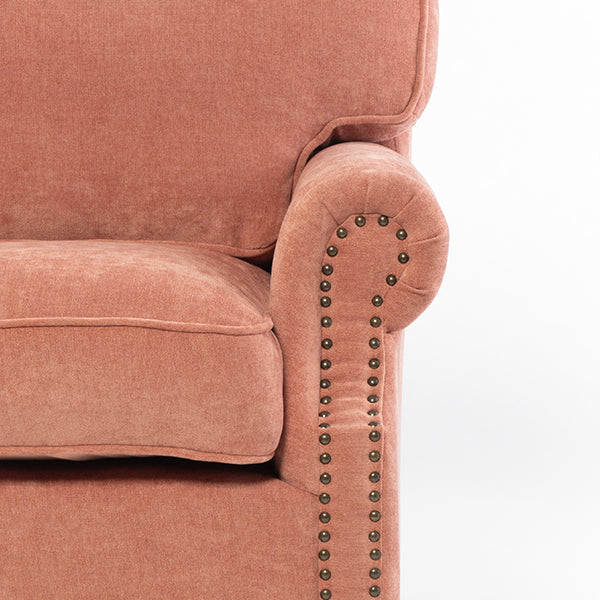 サーモンピンクファブリックヴィンテージスタイル2.5シーターアームソファ　Bricks
