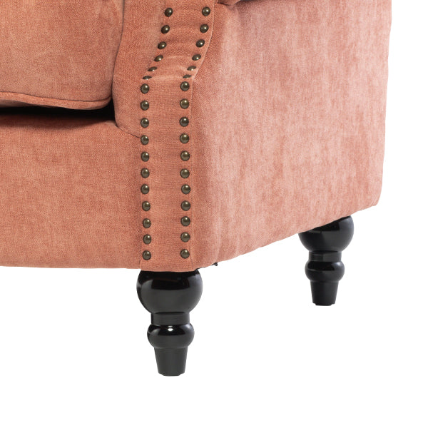 サーモンピンクファブリックヴィンテージスタイル2.5シーターアームソファ　Bricks