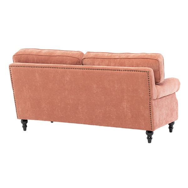 サーモンピンクファブリックヴィンテージスタイル2.5シーターアームソファ　Bricks