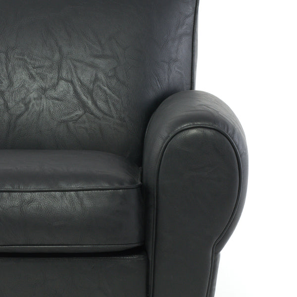 オールドブラックPUレザーフレンチクラブチェア(ムスタッシュチェア シングルソファ)　CLUBMAN