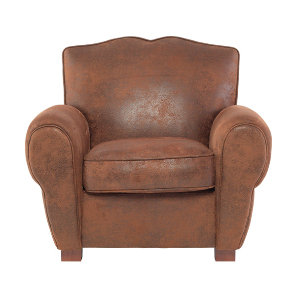 ヴィンテージレザー調ファブリックフレンチクラブチェア(ムスタッシュチェア シングルソファ)　CLUBMAN