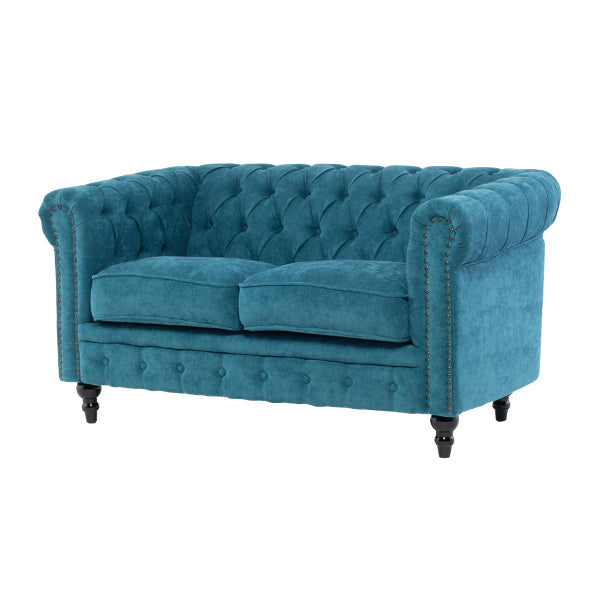 ブルーファブリックコンパクトチェスターフィールド2シーターソファ　VINCENT