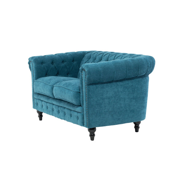 ブルーファブリックコンパクトチェスターフィールド2シーターソファ　VINCENT