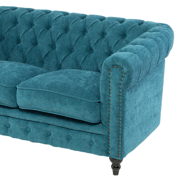 ブルーファブリックコンパクトチェスターフィールド2シーターソファ　VINCENT