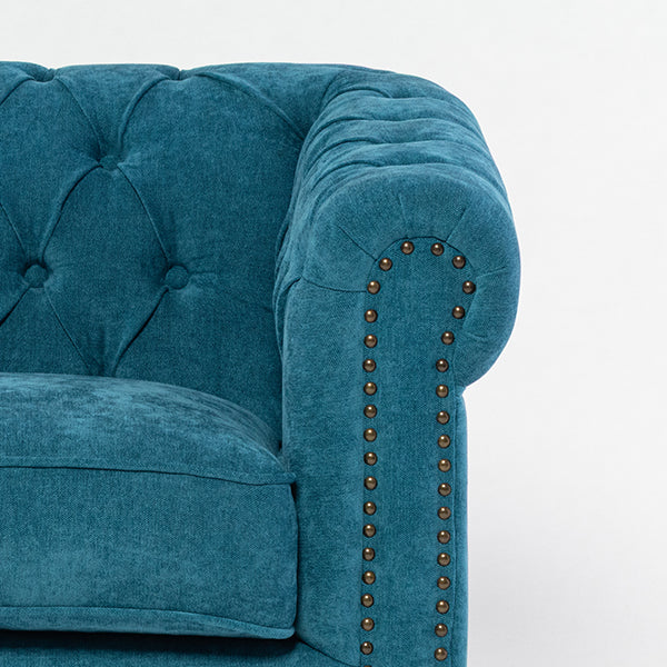 ブルーファブリックコンパクトチェスターフィールド2シーターソファ　VINCENT