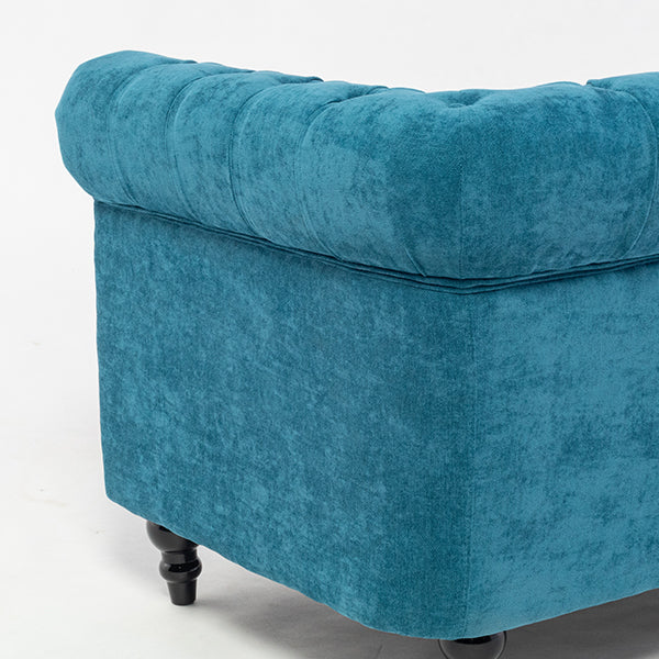 ブルーファブリックコンパクトチェスターフィールド2シーターソファ　VINCENT