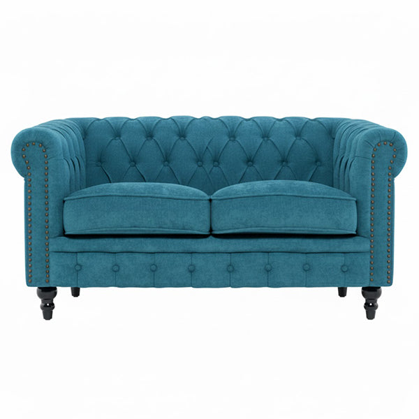 ブルーファブリックコンパクトチェスターフィールド2シーターソファ　VINCENT