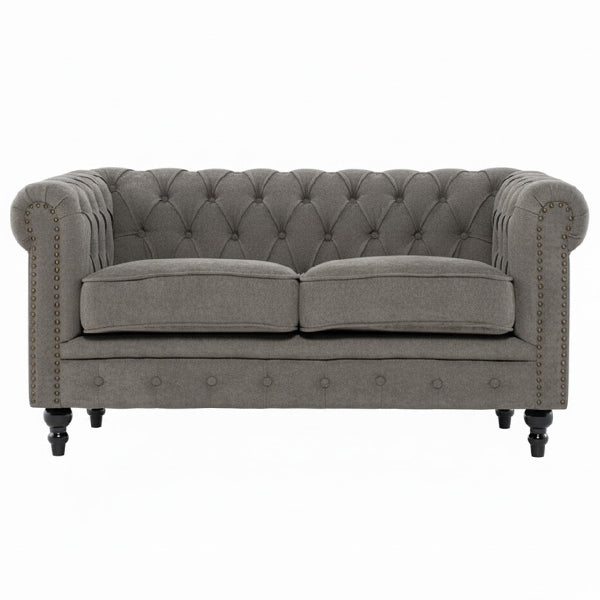 グレーファブリックコンパクトチェスターフィールド2シーターソファ　VINCENT