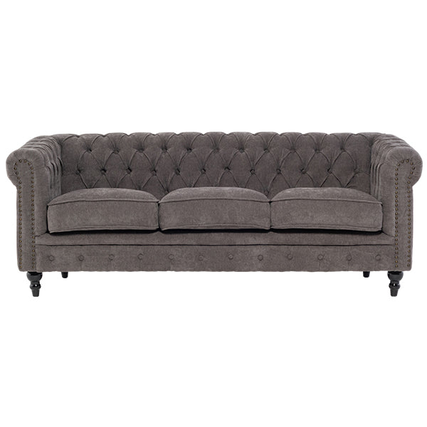 グレーファブリックコンパクトチェスターフィールド3シーターソファ　VINCENT