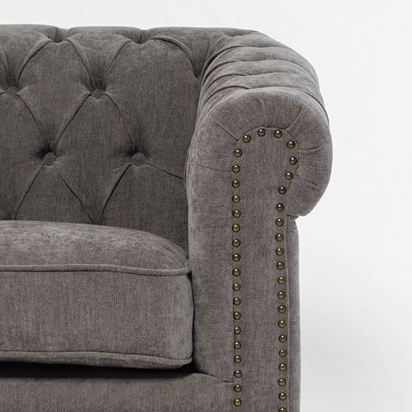 グレーファブリックコンパクトチェスターフィールド3シーターソファ　VINCENT