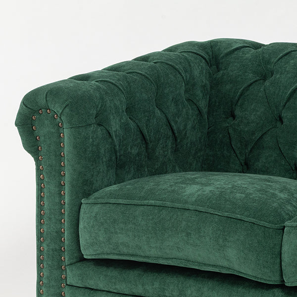 グリーンファブリックコンパクトチェスターフィールド3シーターソファ　VINCENT