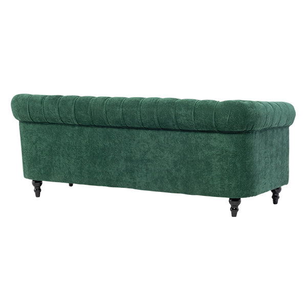 グリーンファブリックコンパクトチェスターフィールド3シーターソファ　VINCENT