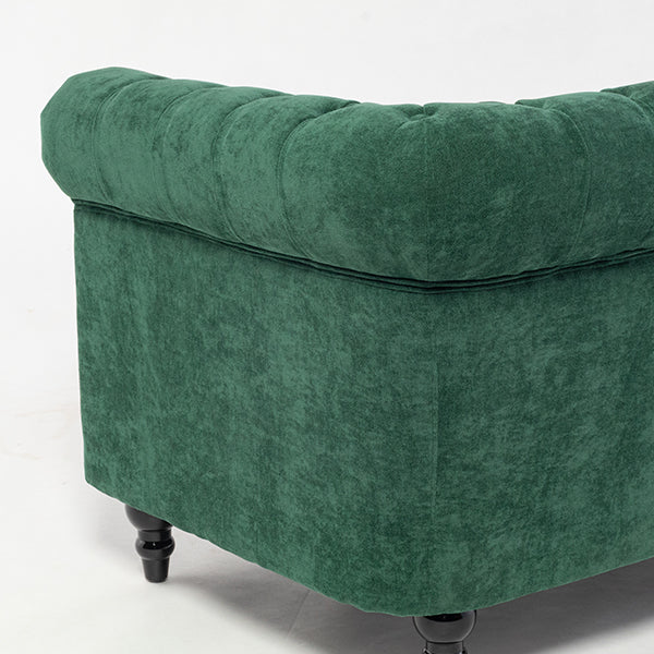 グリーンファブリックコンパクトチェスターフィールド3シーターソファ　VINCENT