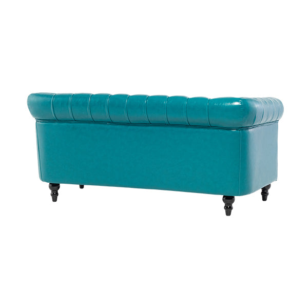ターコイズブルーPUレザーコンパクトチェスターフィールド2.5シーターソファ　VINCENT(ヴィンセント)