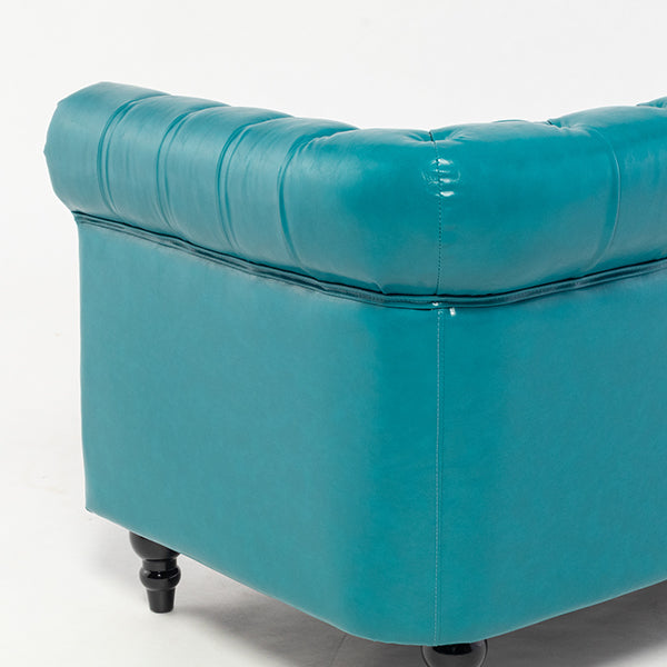 ターコイズブルーPUレザーコンパクトチェスターフィールド2.5シーターソファ　VINCENT(ヴィンセント)