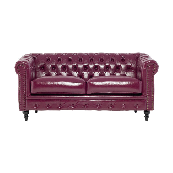 パープルPUレザーコンパクトチェスターフィールド2.5シーターソファ　VINCENT(ヴィンセント)
