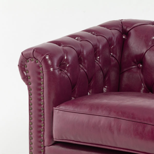 パープルPUレザーコンパクトチェスターフィールド2.5シーターソファ　VINCENT(ヴィンセント)
