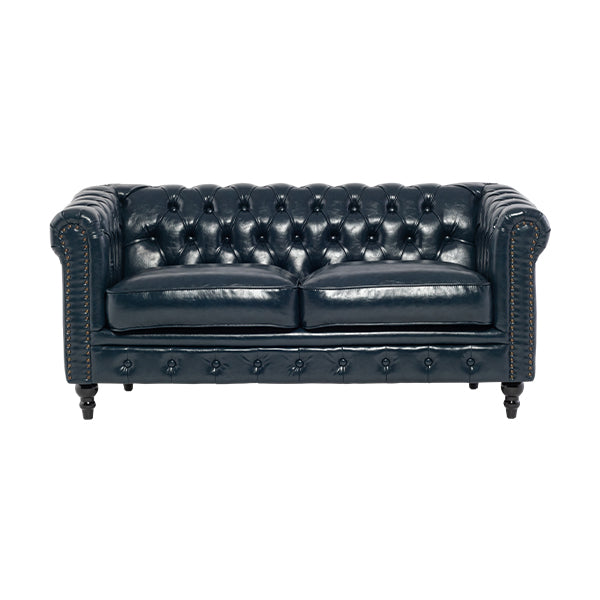 ネイビーブルーPUレザーコンパクトチェスターフィールド2.5シーターソファ　VINCENT(ヴィンセント)