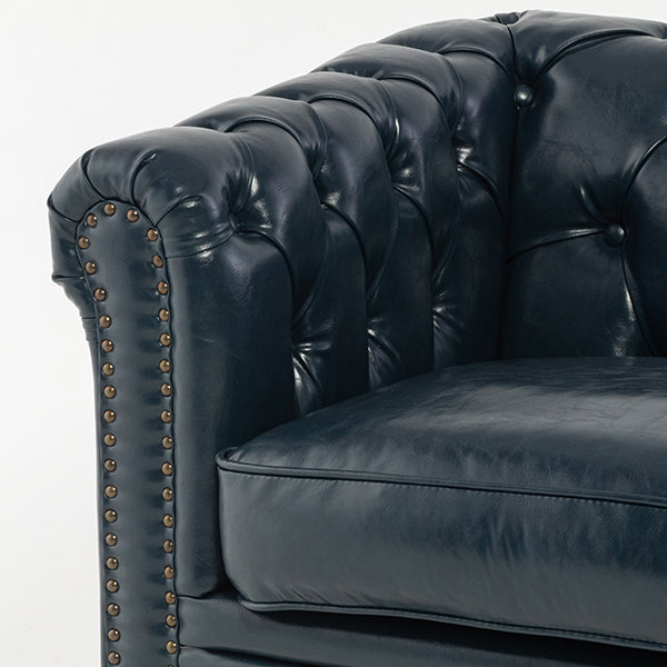 ネイビーブルーPUレザーコンパクトチェスターフィールド2.5シーターソファ　VINCENT(ヴィンセント)