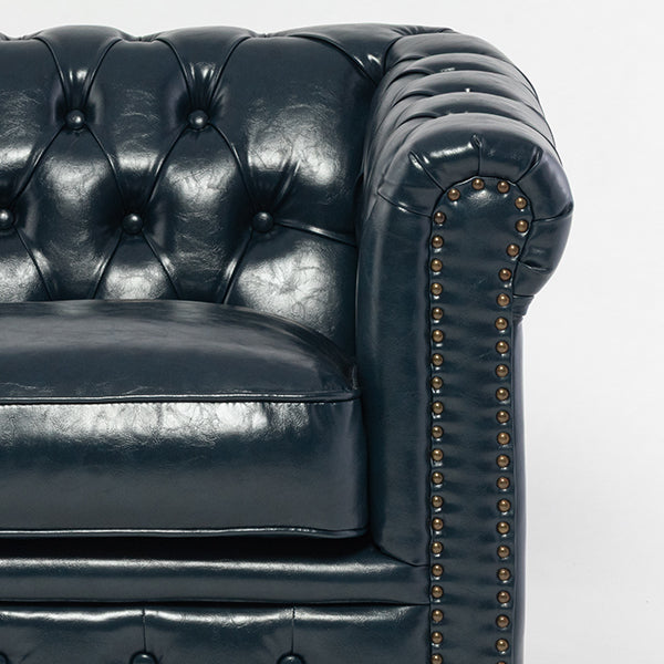 ネイビーブルーPUレザーコンパクトチェスターフィールド2.5シーターソファ　VINCENT(ヴィンセント)